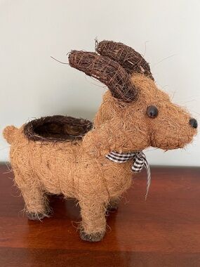 Brown Goat Shaped Decorative Planter with Gingham Bow